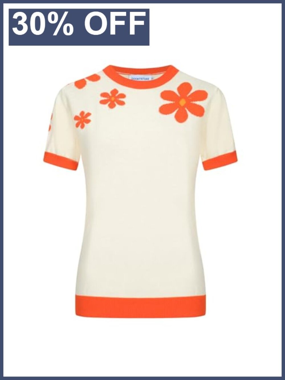 Vintage Retro Women's Cotton Knit Short Sleeve Floral T-Shirt 1960s Mod Style